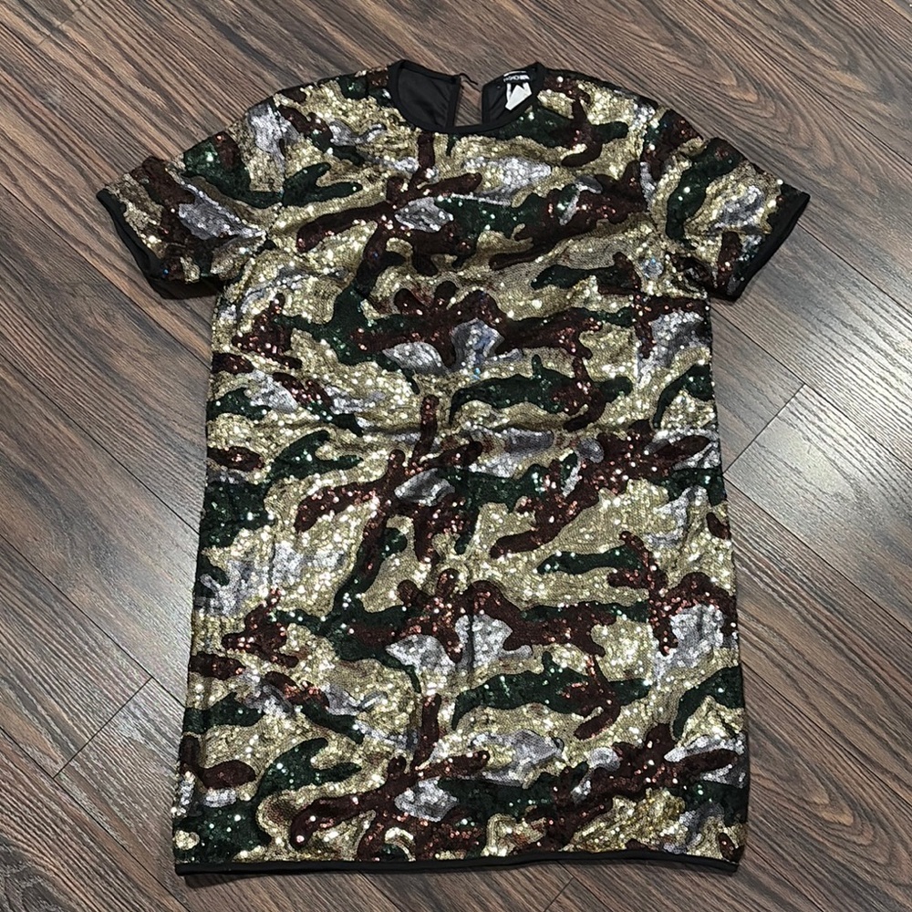 Fashion Nova Sequin Camo Dress - Gold, Green, Brown